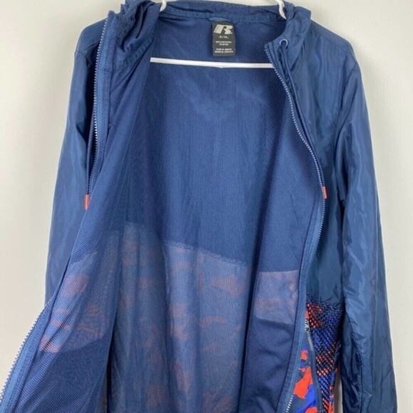 Rusell Windbreaker Mens Jacket Small Blue Camouflage Full Zip Up Lightweight - Picture 5 of 10